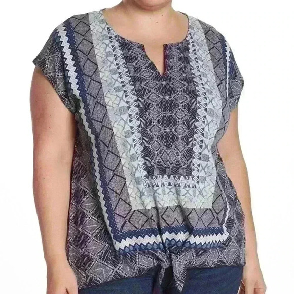 Lucky BRAND Blue Print Tie Front Top - Picture 1 of 8